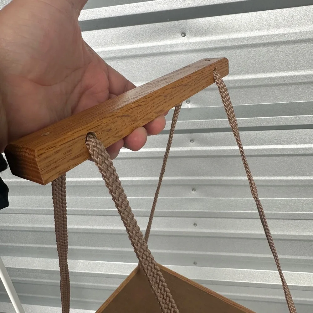 Handmade 3‎ Tier Wood Hanging Rope Shelf Boho Wall Decor Plant Display Brown